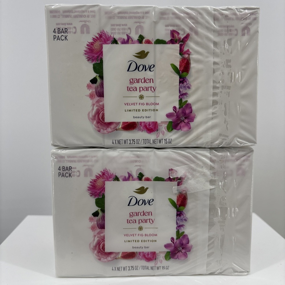 8 Bars Dove Garden Tea Party Bar Soaps Velvet Fig Bloom 2 Packs Of 4, 3.75oz ea